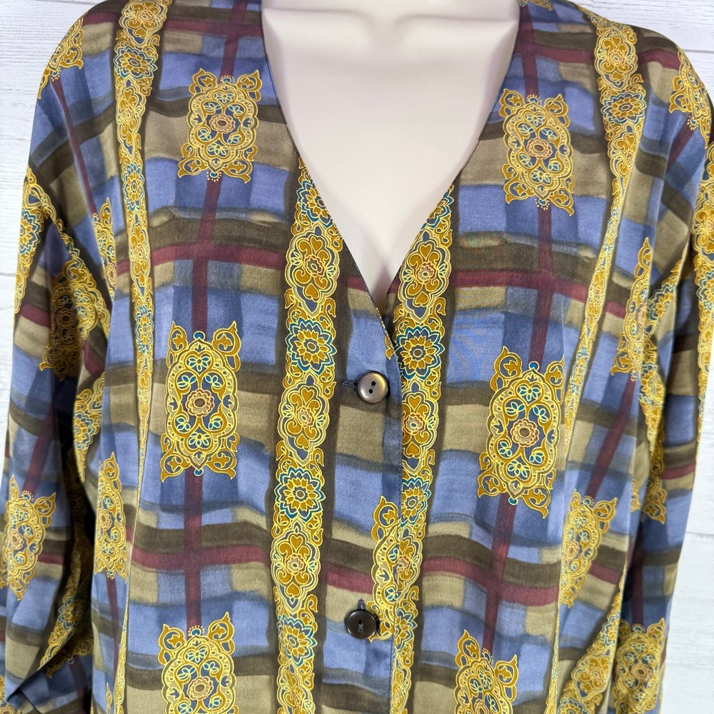 VTG Victoria's Secret 90s‎ Gold Label button gown medium blue luxury Italy plaid - Picture 5 of 8